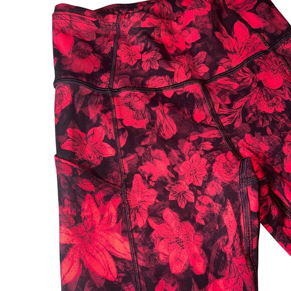 Lululemon Fast and Free red floral athletic leggings CarmineTrue women size 4 - Picture 3 of 5